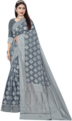 siddharth textiles Self Design Banarasi Cotton Silk Saree(Grey)