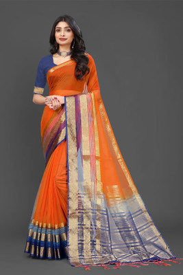 Aarunika SST Woven Bollywood Organza Saree(Orange)