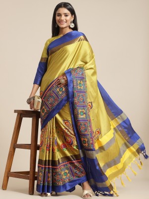 Divastri Self Design, Embroidered Bollywood Jacquard, Cotton Silk Saree(Yellow, Blue)