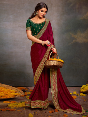 Divastri Embroidered Bollywood Satin Saree(Maroon)