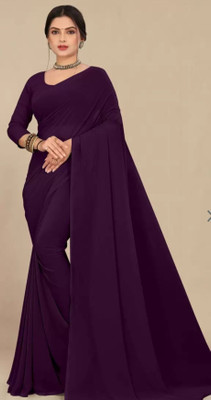sadi Solid/Plain Bollywood Georgette Saree(Purple)