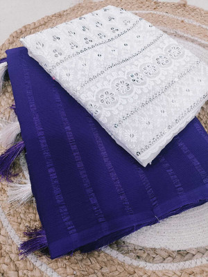 Prkz fashion Dyed Manipuri Viscose Rayon Saree(Blue)