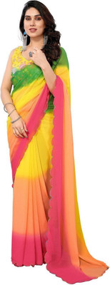 ROOP SUNDARI SAREES Embroidered, Solid/Plain Bollywood Georgette Saree(Multicolor)
