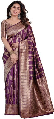Irenzz Enterprise Self Design Banarasi Pure Silk Saree(Magenta)