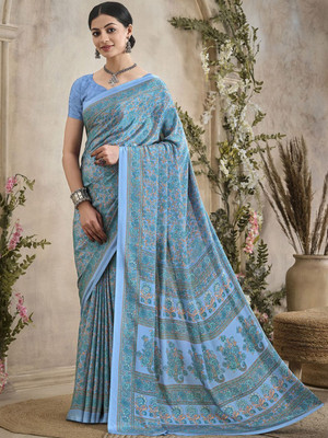 Anouk Rustic Printed Daily Wear Crepe Saree(Blue)