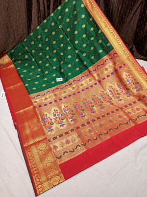 Spewim Woven Paithani Art Silk Saree(Green)