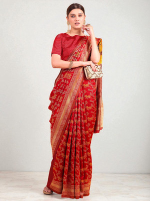 fFASHION Embroidered Banarasi Art Silk, Cotton Silk Saree(Maroon)