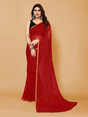MF texo Embellished, Embroidered Baluchari Chiffon Saree(Red)