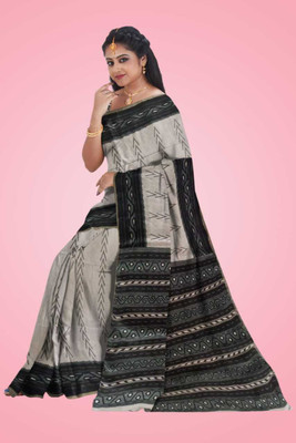 S Kart Printed Daily Wear Linen Saree(Black, Grey)