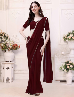 Avishafab Solid/Plain Bollywood Georgette Saree(Maroon)