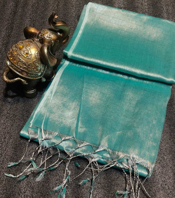 Bhadra Shopping Store Woven Handloom Handloom Tissue Saree(Silver, Light Green)