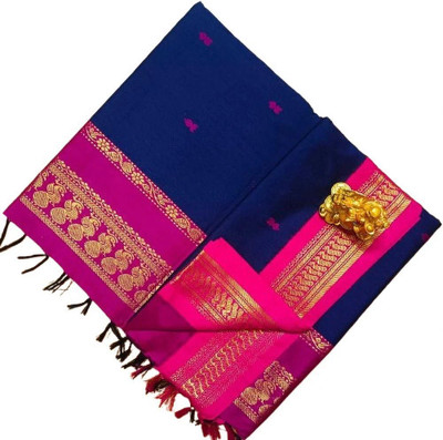 gadwal Embroidered Banarasi Cotton Blend Saree(Blue)