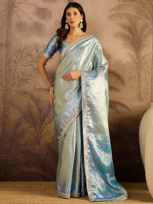 all about you Woven Handloom Silk Blend Saree(Blue)