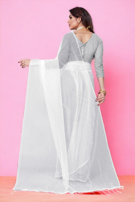 BHAGWATI ART Dyed Bollywood Net Saree(White)