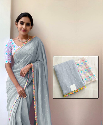 Riddhi textile Hub Floral Print Bollywood Chiffon Saree(Grey)