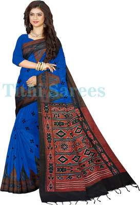 TITHISAREES Printed Sambalpuri Cotton Blend Saree(Blue)