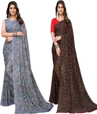 YASHIKA Printed Bollywood Georgette Saree(Pack of 2, Multicolor)