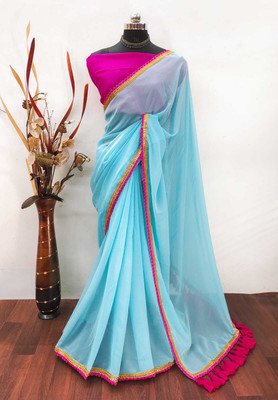 Z HUB Solid/Plain Assam Silk Georgette Saree(Multicolor)