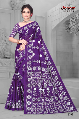 jonam fashion Printed Daily Wear Pure Cotton Saree(Magenta)
