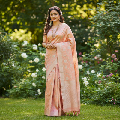 saaree Woven, Self Design, Floral Print Banarasi Jacquard Saree(Multicolor)