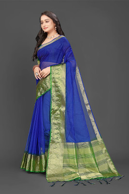 Aarunika fashion Solid/Plain Bollywood Organza Saree(Blue)