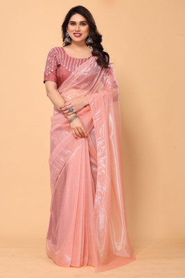 PATLANI STYLE Solid/Plain Bollywood Net Saree(Pink)