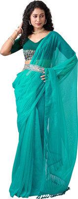 AVM SILK MILLS Embroidered Bollywood Net Saree(Blue)