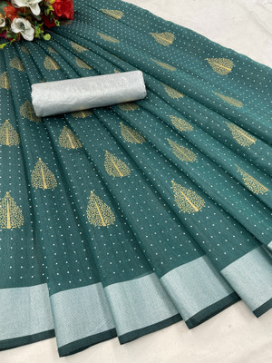 GLOWMOROUS Woven Bollywood Chanderi Saree(Dark Green)