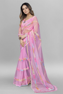 A To Z Cart Self Design Bollywood Net Saree(Pink)