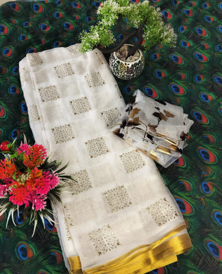 V And V Shop Printed Daily Wear Chiffon Saree(White)