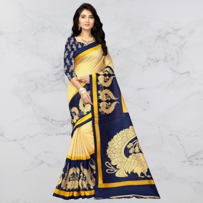 RUNAYA NX Printed Bollywood Cotton Silk Saree(Dark Blue)