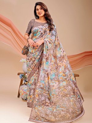 Leelavati Printed Bollywood Chiffon Saree(Beige)