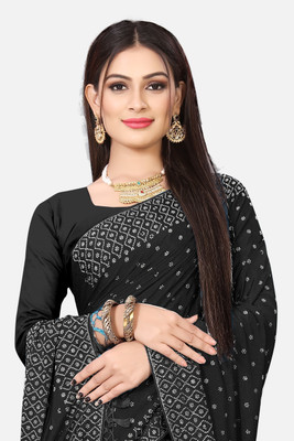 nevya creation Self Design Chanderi Georgette Saree(Black)