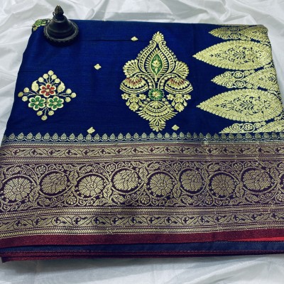 SHOPEEZY TEX FAB Woven Banarasi Art Silk Saree(Dark Blue)