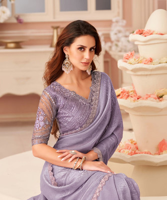 Sareemall Embellished Bollywood Chiffon Saree(Purple)