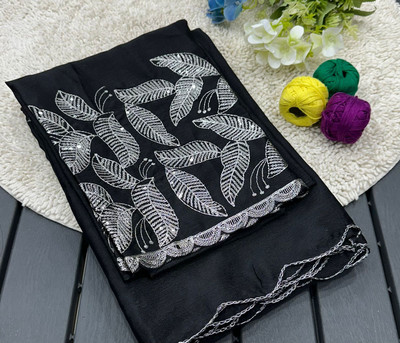 SUDIPTA Solid/Plain Bollywood Silk Blend Saree(Black)