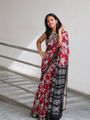 Vihan Fab Printed Kalamkari Mulmul Saree(Multicolor)