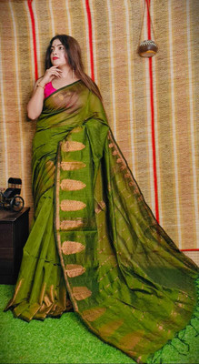 RM CREATION Self Design Handloom Handloom Cotton Silk Saree(Green)