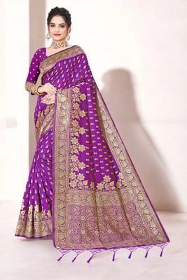 Pikham Self Design Banarasi Art Silk Saree(Purple)