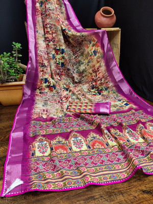 Kanooda Prints Digital Print Bollywood Linen Saree(Multicolor)