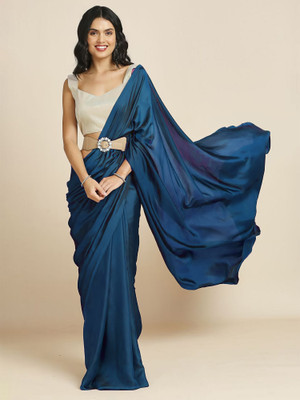Sonika Solid/Plain Bollywood Silk Blend Saree(Blue)