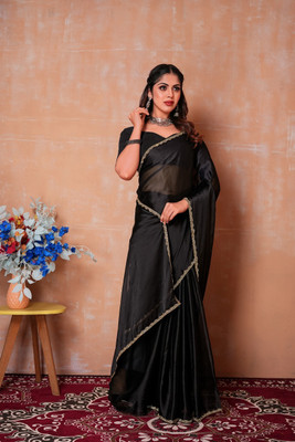 Online Bazaaar Solid/Plain, Embroidered Bollywood Polyester, Georgette Saree(Black)