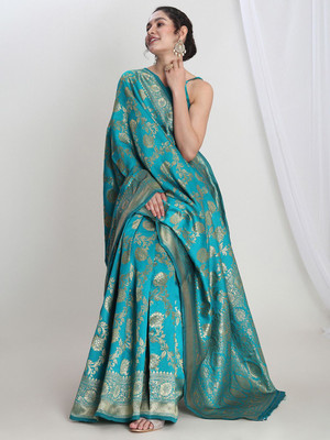 Janasya Woven Banarasi Silk Blend Saree(Blue)