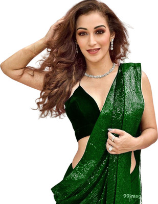 Hemlata Embroidered, Embellished Bollywood Georgette Saree(Green)