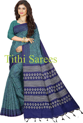 maadurga Printed Sambalpuri Cotton Blend Saree(Light Blue)