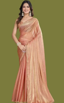 Shyamanishop Geometric Print Bollywood Georgette, Lycra Blend Saree(Pack of 2, Orange)