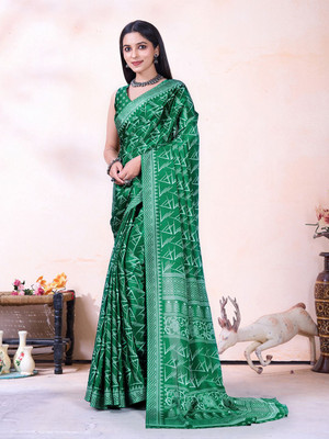 NEGRONISTAR Printed Daily Wear Crepe Saree(Green)