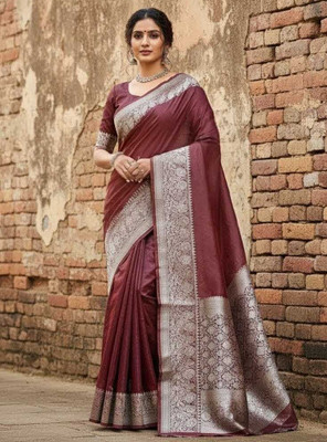 Tilfelle Woven, Solid/Plain Banarasi Satin Saree(Maroon)