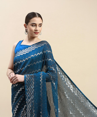 Clemira Embroidered Bollywood Georgette Saree(Blue)