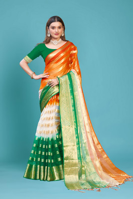 Aarunika SBT Solid/Plain, Woven Bollywood Organza Saree(Multicolor)